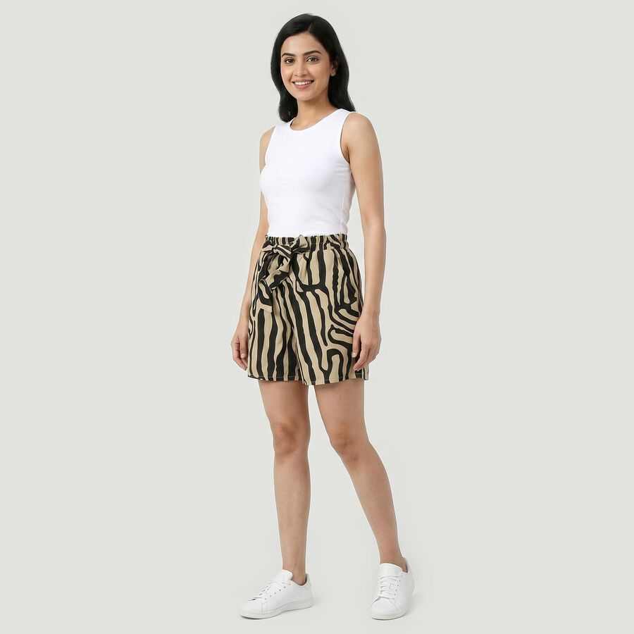 Women's Beige Regular Fit Printed Shorts, Beige, large