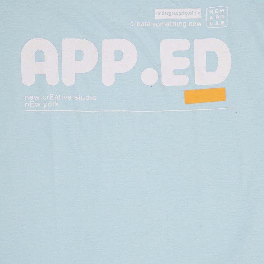 Boys' Light Powder Blue Round Neck Casual T-Shirt, Light Blue, large