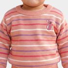 Infants Pink Crew Neck Striped Pullover, हल्का गुलाबी, small