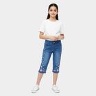 Girls Blue Regular Fit Solid Capri, मध्यम नीला, small