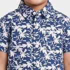 Boys Navy Blue Cotton Floral Printed Collar Shirt, Navy Blue, small