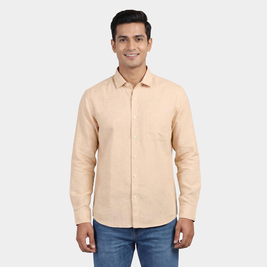 Men's Peach Half Sleeve Spread Collar Casual Shirt, Peach, large