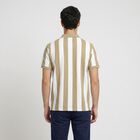 Men's Beige Polo Neck Striped T-Shirt, Beige, small