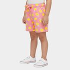 Girls' Bright Pink Pineapple Print Cotton Shorts, हल्का गुलाबी, small