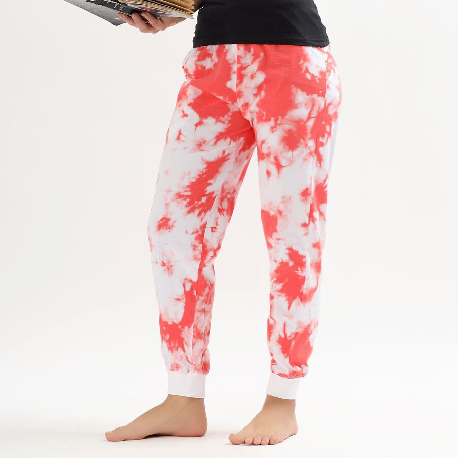 Women's Bright Red And White Tie-Dye Full Length Pyjama, Pink, large image number null