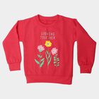 Girls' Pink Crew Neck Pullover Sweatshirt, Pink, small