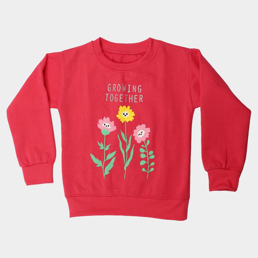 Girls' Pink Crew Neck Pullover Sweatshirt, Pink, large