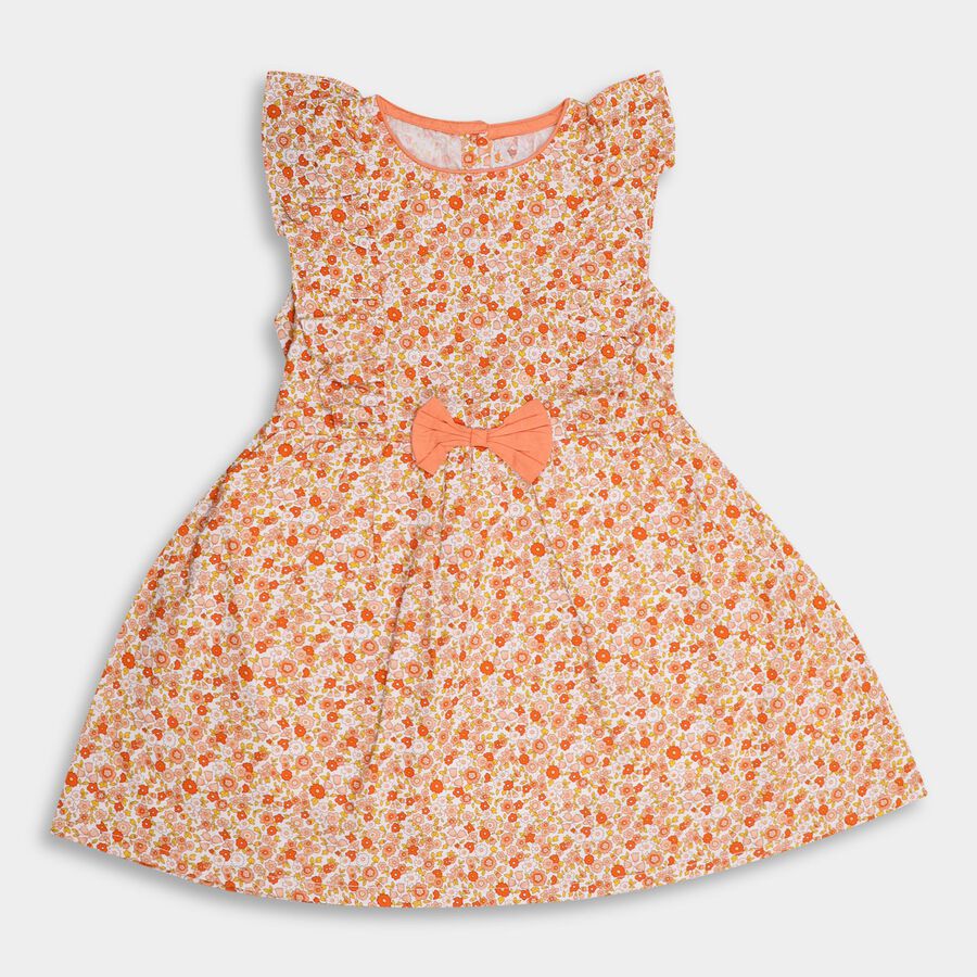 Girls' 100% Cotton Frock , Peach, large image number null