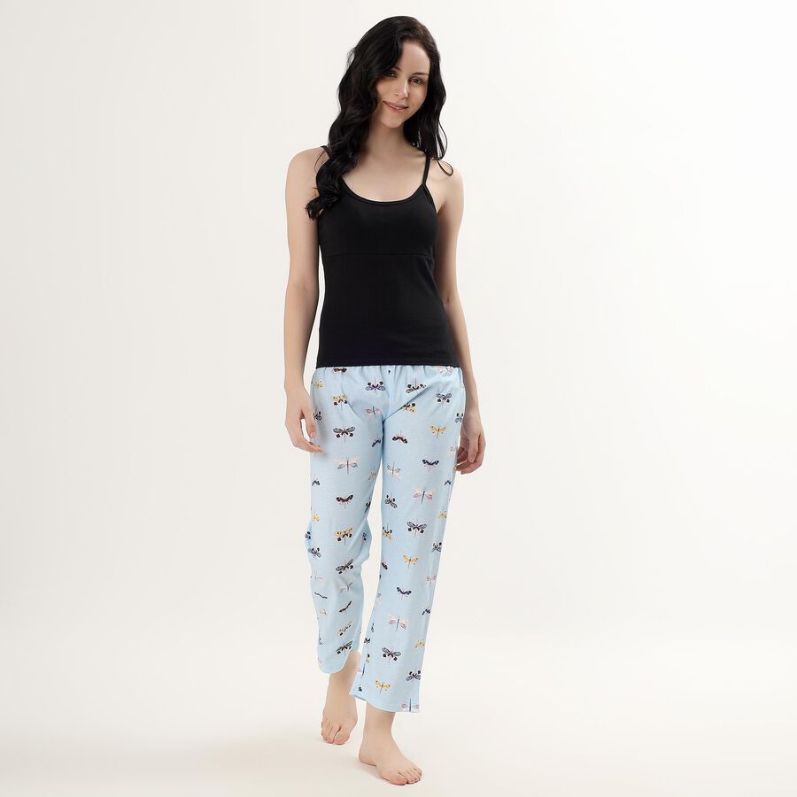 Women's Light Sky Blue Dragonfly Printed Cotton Pyjama, हल्का नीला, large image number null