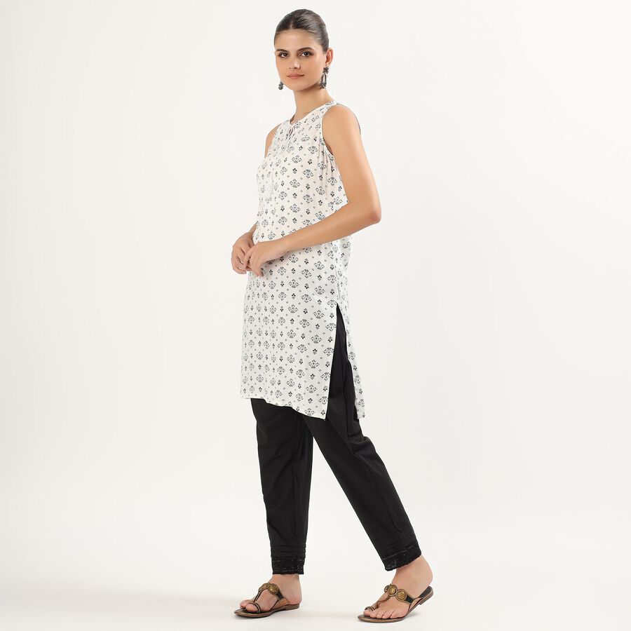 Women's Ivory Tie-Up Neck Floral Printed Kurta, ऑफ व्हाइट, large image number null