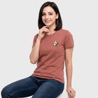 Women's Pink Round Neck Regular T-Shirt, गुलाबी, small
