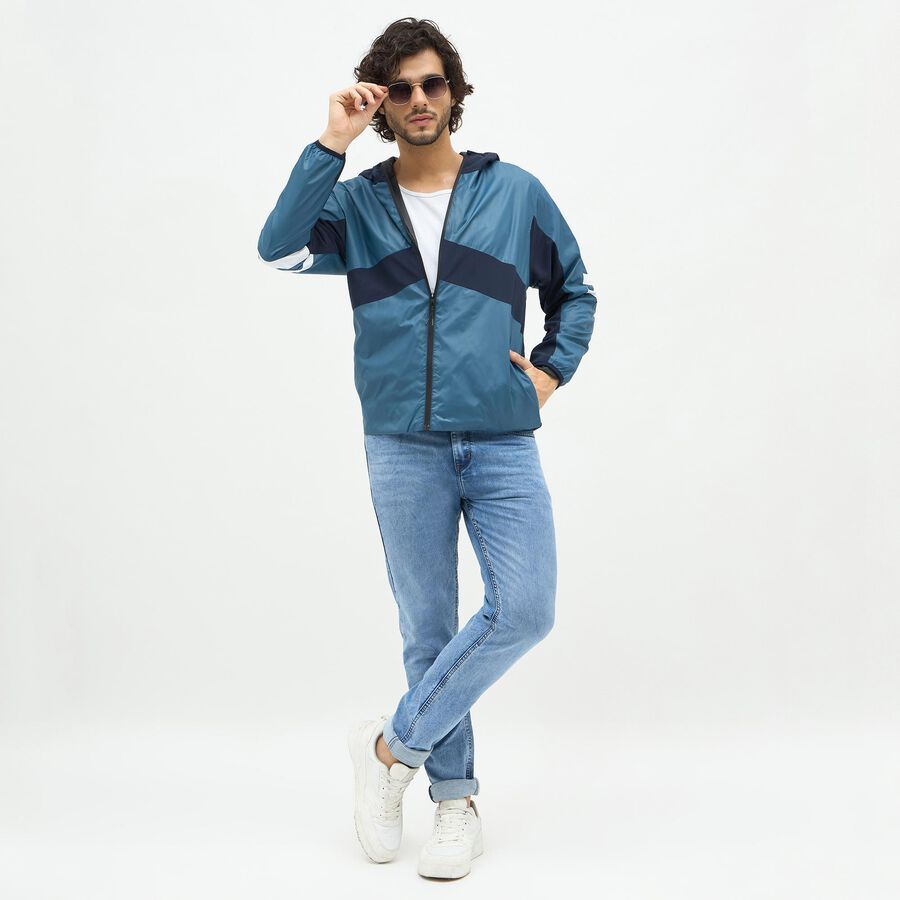 Men's Midnight Blue Hooded Casual Jacket, Mid Blue, large image number null