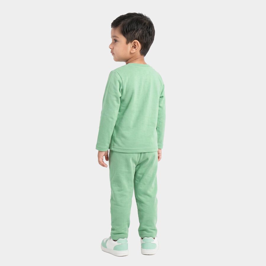Boys Mint Green Round Neck Graphic Print Baba Suit, हल्का हरा, large