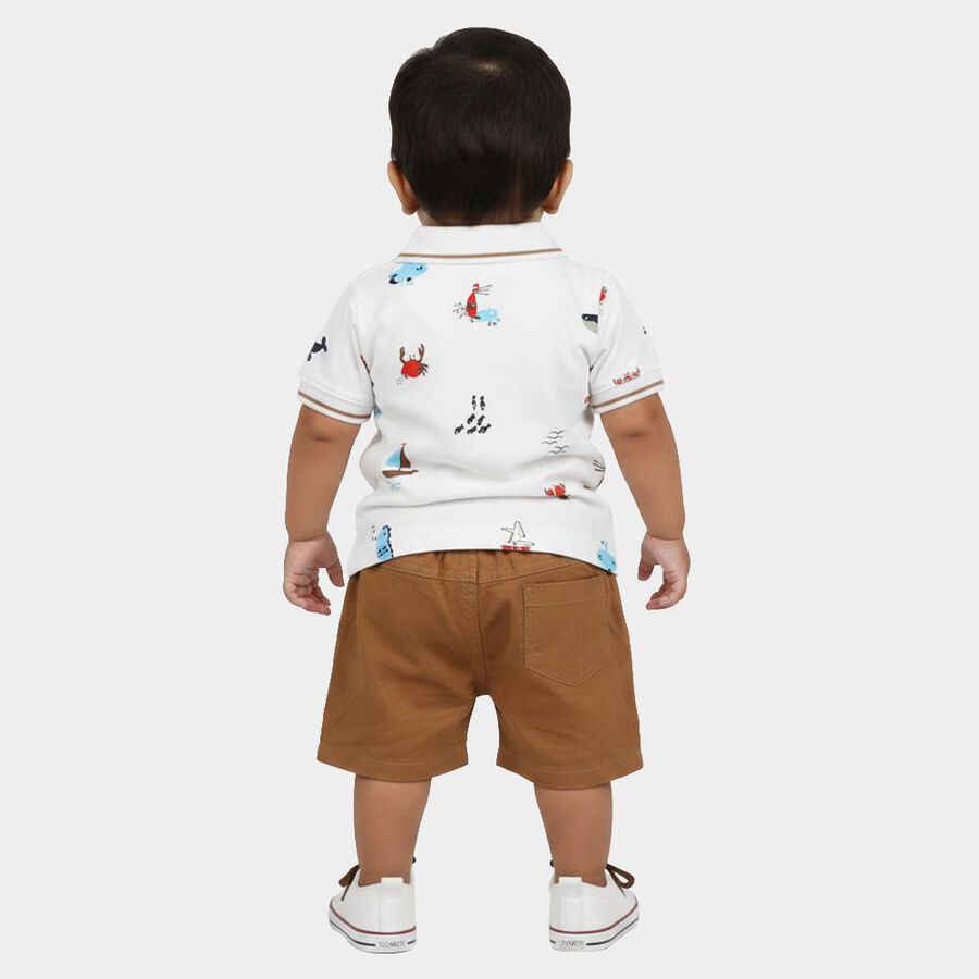 Infants' Beige 100% Cotton Polo Neck Graphic Print Baba Suit, Beige, large