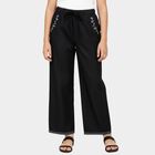 Girls' Deep Charcoal Black Wide Leg Embroidered Jeans, Black, small image number null