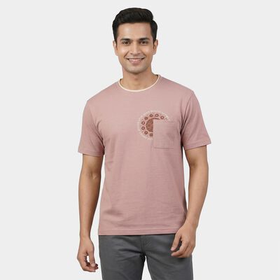 Men's Pink Round Neck Casual T-Shirt