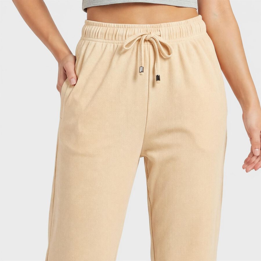 Women's Beige Straight Fit Solid Drawstring Pyjama, Beige, large