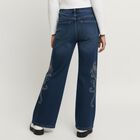 Girls' Deep Indigo Wide-Leg Embroidered Jeans, Mid Blue, small image number null