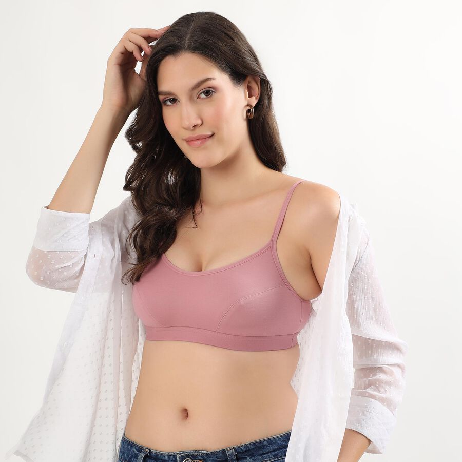 Women's Dusty Rose Cotton Blend Wireless Bra, Light Pink, large image number null