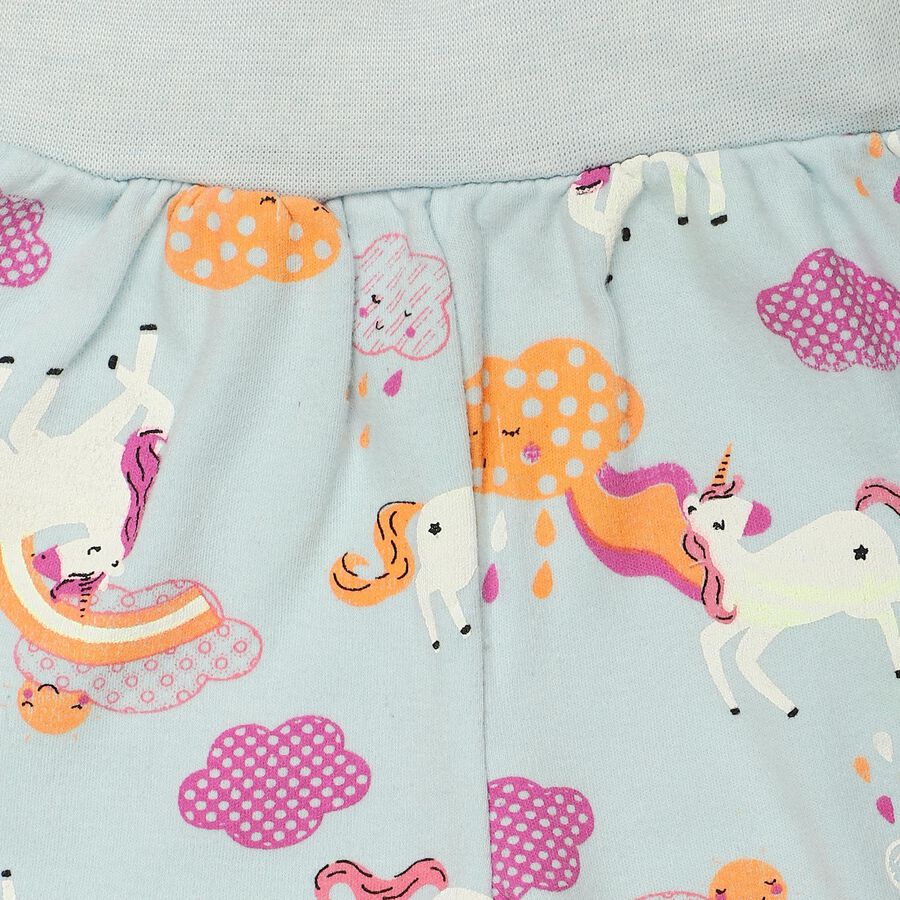 Infants' Light Blue Jogger Fit Unicorn Printed Cotton Pyjama, हल्का नीला, large