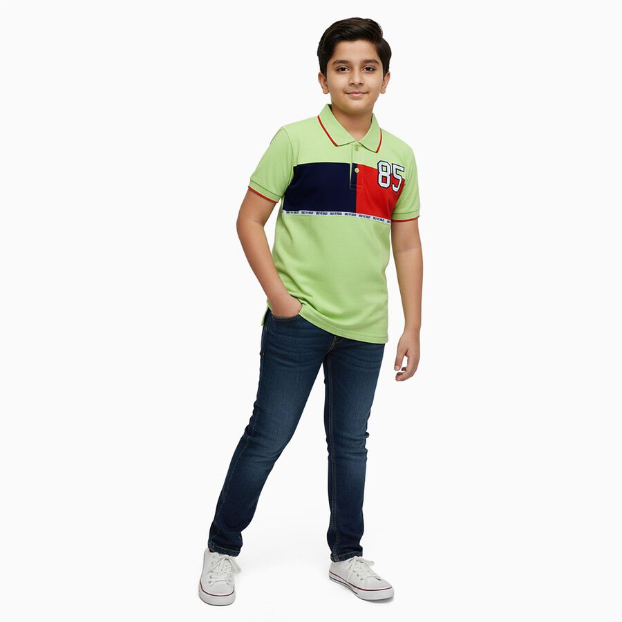 Boys Light Sage Green Cotton Round Neck Casual T-Shirt, हल्का हरा, large