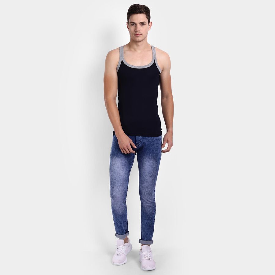 Single Jersey Sleeveless Gym T-Shirt, Navy Blue, large image number null