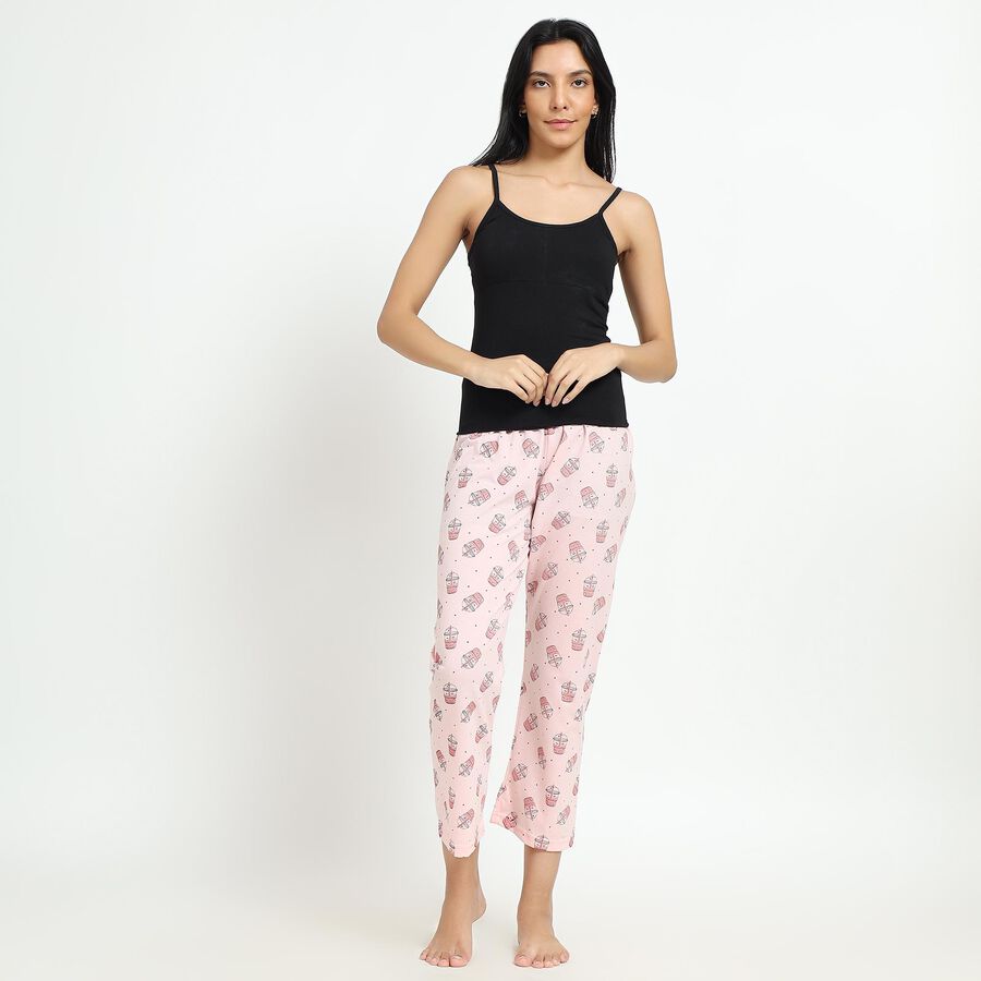 Ladies' Soft Pink Printed Cotton Blend Full-Length Pyjama, Light Pink, large image number null