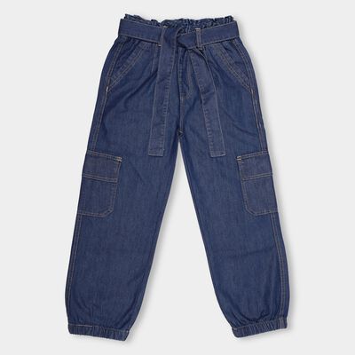 Girls' Stonewashed Blue Wide Leg Pull Up Jeans
