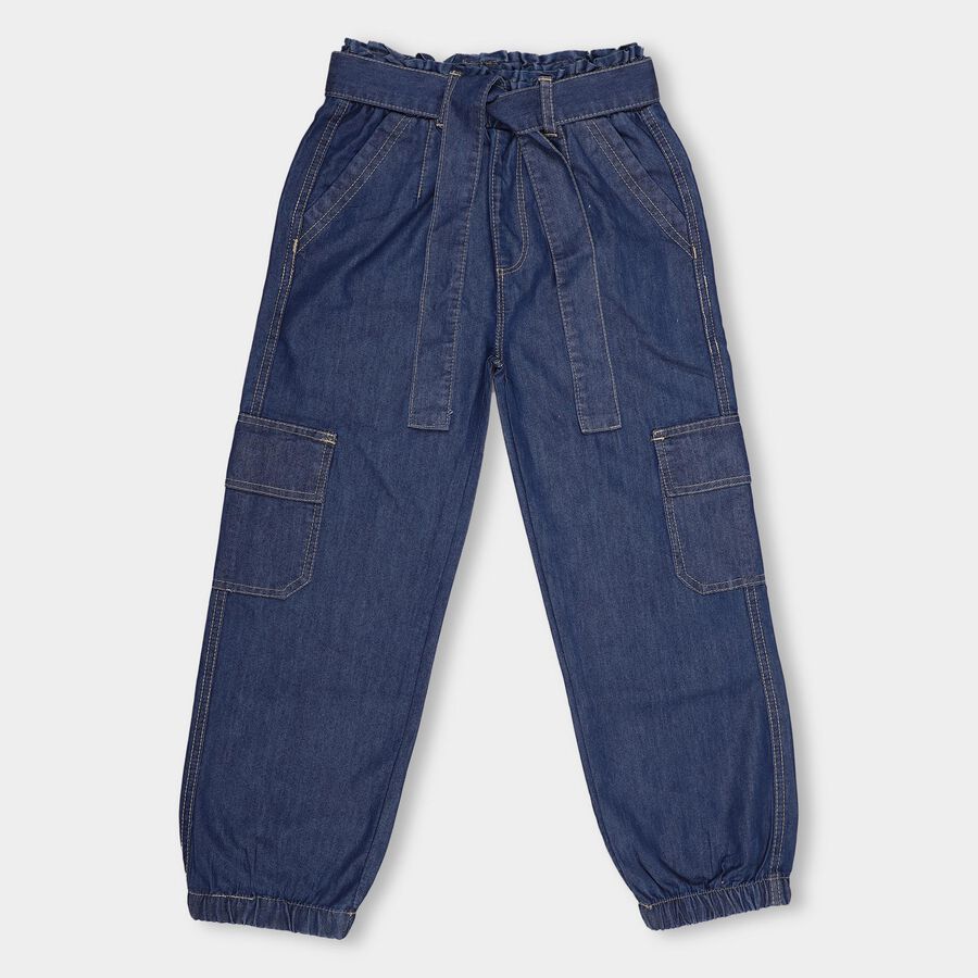 Girls' Stonewashed Blue Wide Leg Pull Up Jeans, Dark Blue, large image number null