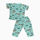 Boys Light Mint Green Cotton Round Neck Animal Print Night Suit, हल्का हरा, small image number null