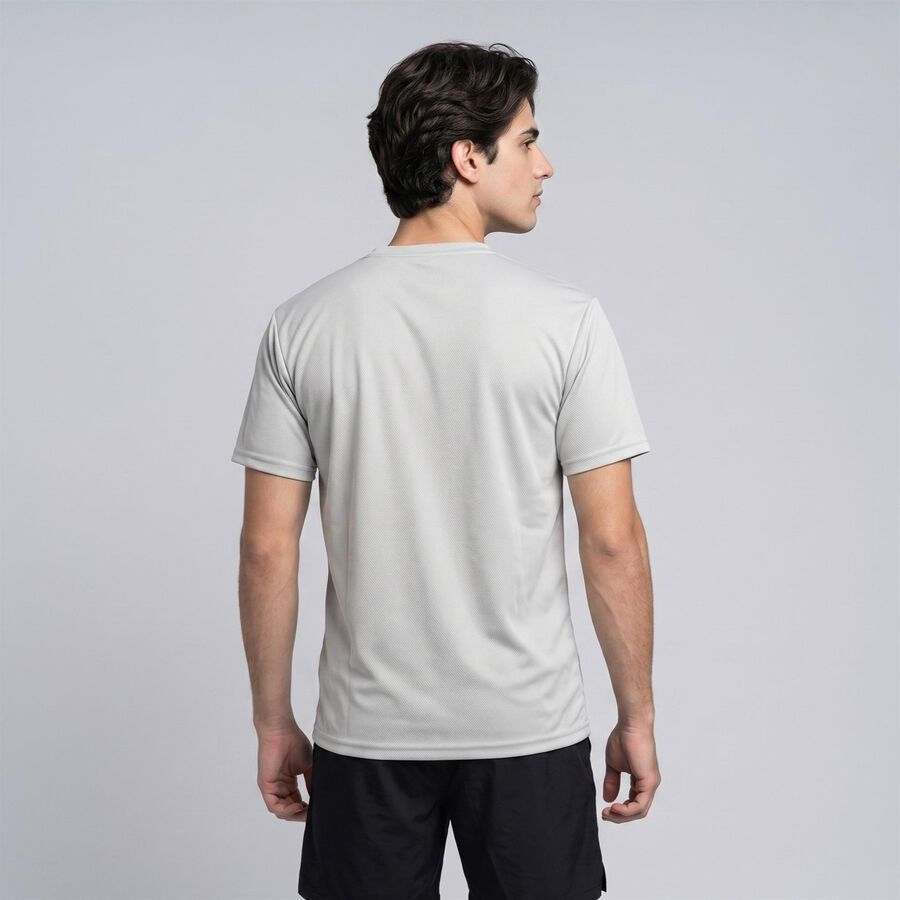 Men's Grey Round Neck Regular Drifit T-Shirt, Light Grey, large