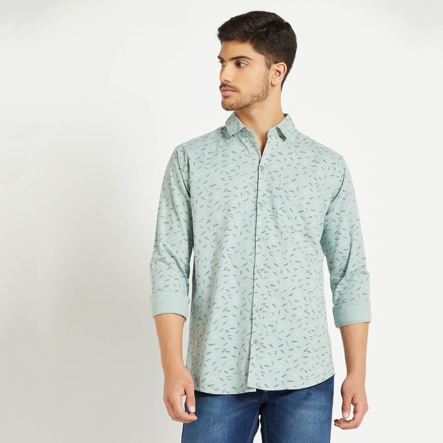Cotton Printed Casual Shirt, Light Green, large image number null