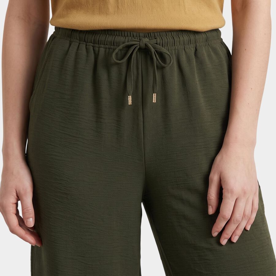 Women's Olive Green Wide Leg Drawstring Track Pants, Olive, large