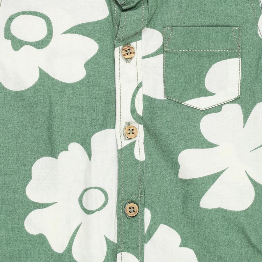 Infants' Olive Cotton Collared Floral Baba Suit, Olive, large