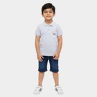 Boys' Light Blue Cotton Polo Neck Striped T-Shirt, हल्का नीला, small