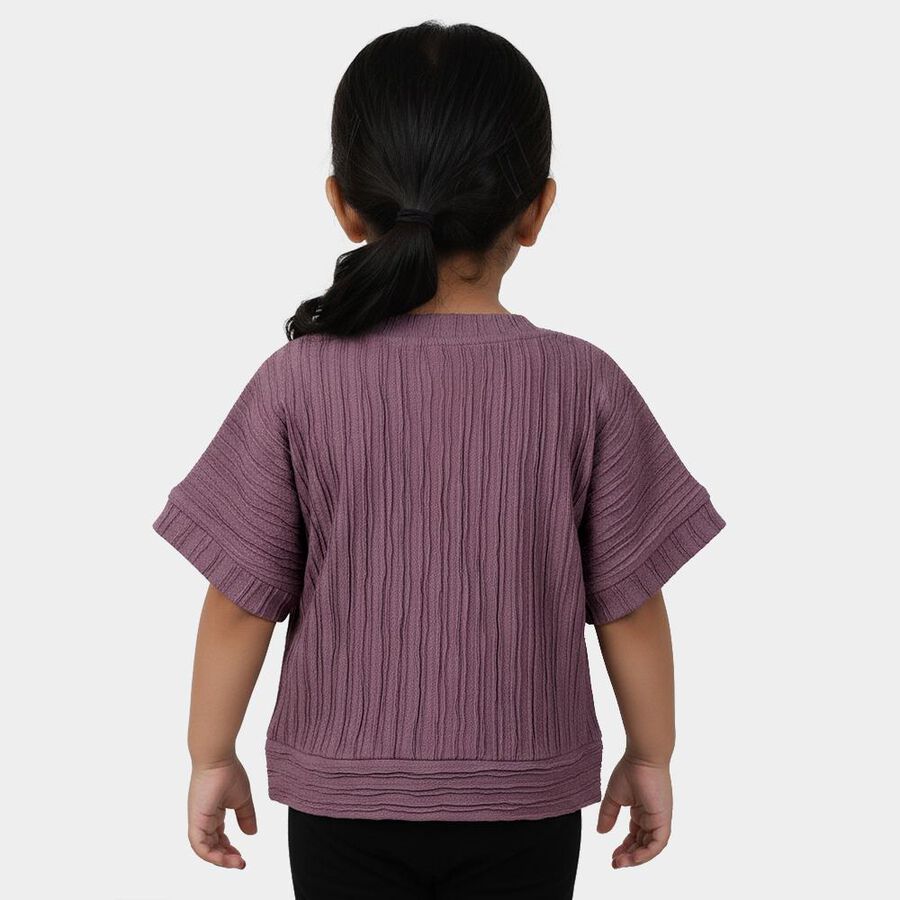 Girls' Muted Plum Purple Round Neck Casual T-Shirt, Purple, large