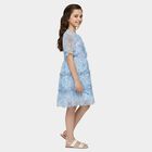 Girls' Blue Round Neck Sleeveless Tiered Dress, Mid Blue, small