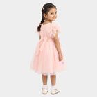 Girls' Pink Fit and Flare 3D Floral Applique Party Wear Frock, Light Pink, small