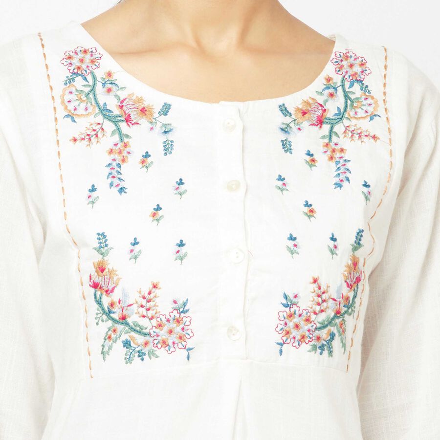 Embroidered Straight Kurta, Off White, large image number null