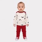 Infants' Beige 100% Cotton Round Neck Printed Baba Suit, Beige, small