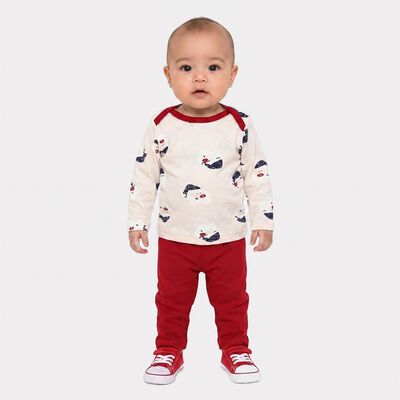 Infants' Beige 100% Cotton Round Neck Printed Baba Suit