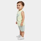 Infants' Green 100% Cotton Polo Neck Printed Baba Suit, Light Green, small