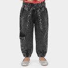 Girls' Black Jogger Fit Embroidered Belt Cargo Jeans, Black, small