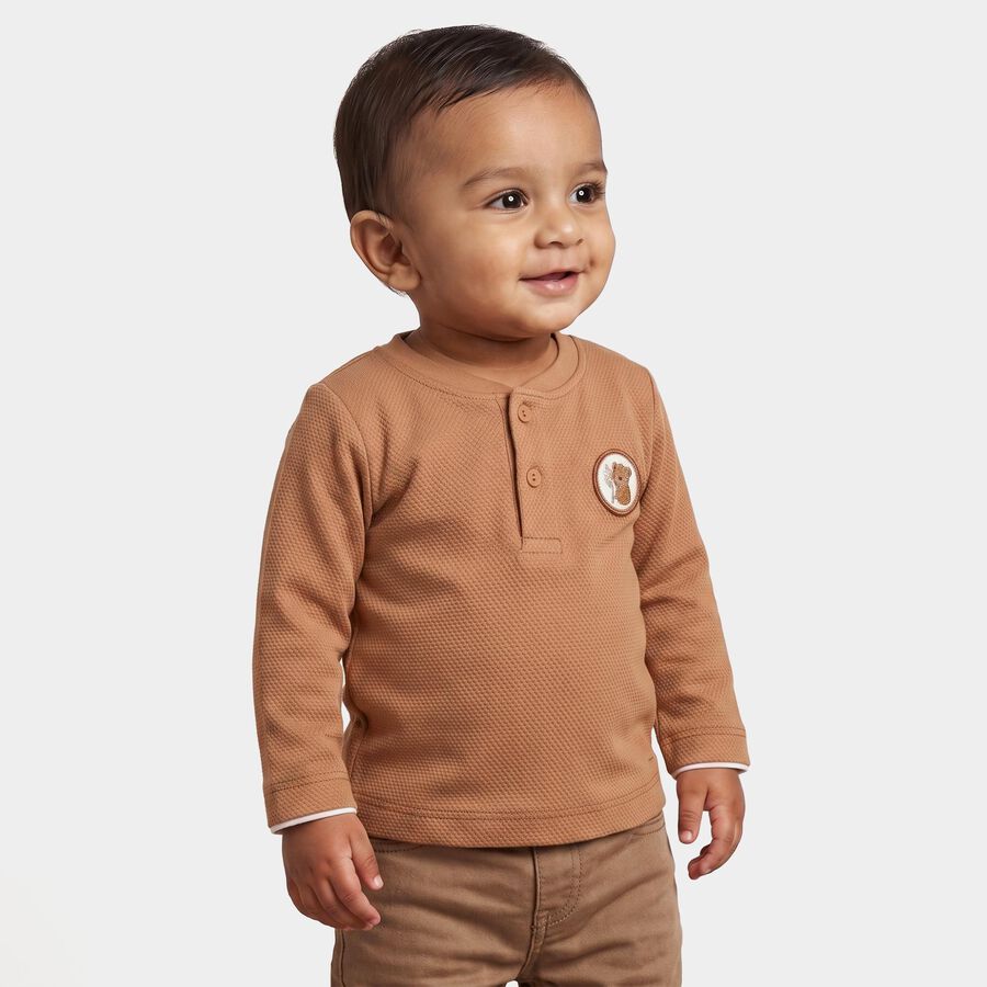Infants Beige Cotton Round Neck Regular T-Shirt, Beige, large