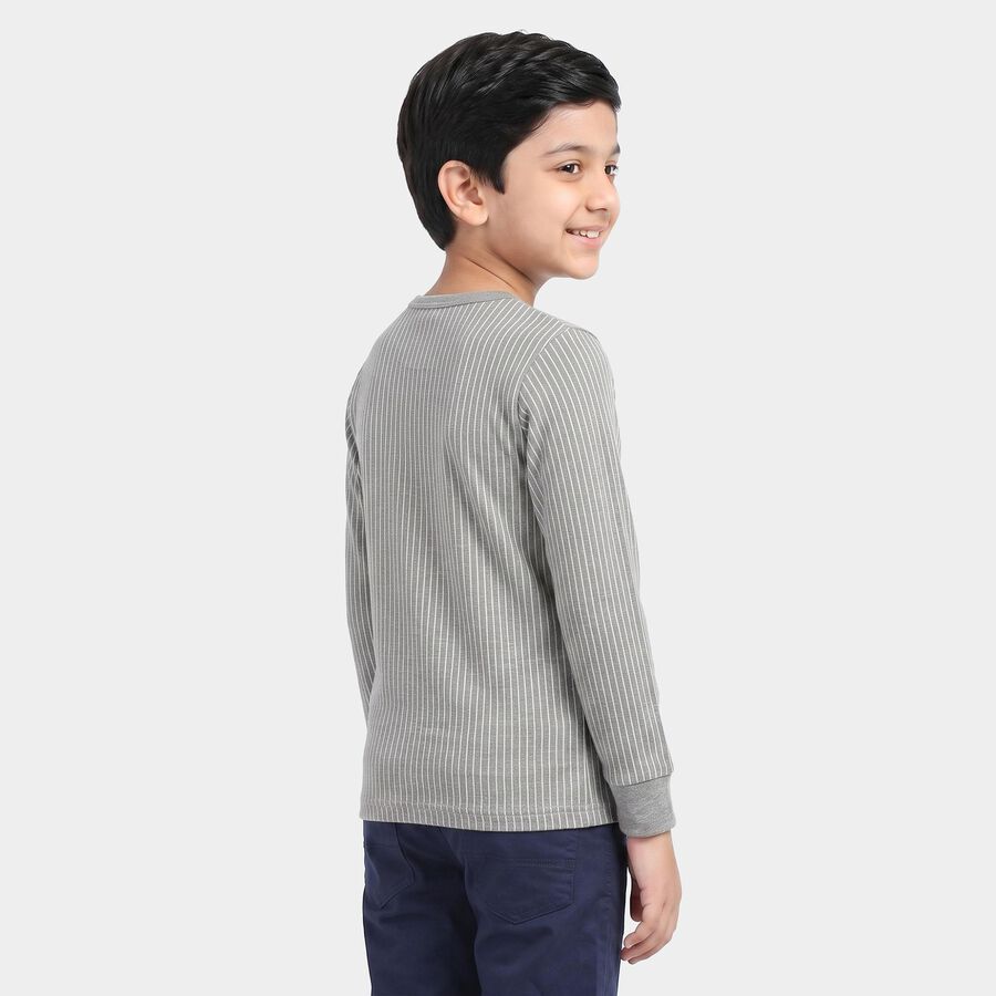 Boys' Grey Long Sleeve Thermal, Melange Mid Grey, large