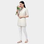 Women's White Cotton Round Neck Straight Kurti, Off White, small