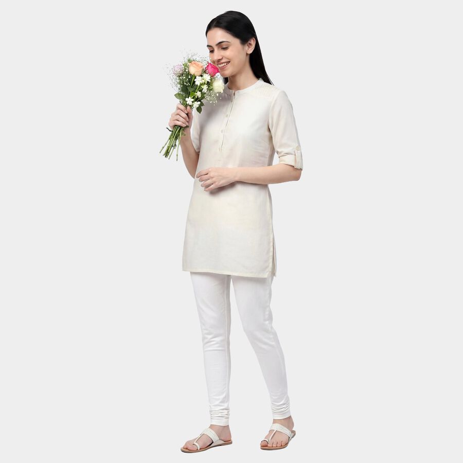 Women's White Cotton Round Neck Straight Kurti, Off White, large