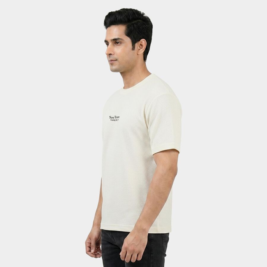 Men's White Round Neck Regular T-Shirt, सफ़ेद, large