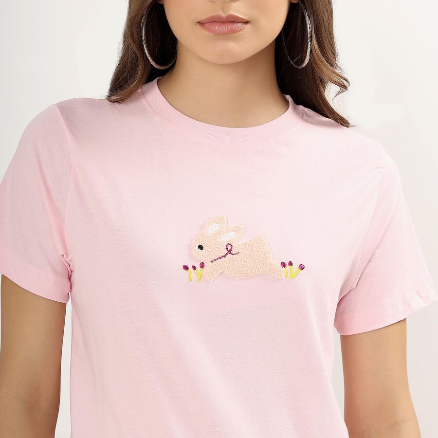 Ladies' 100% Cotton Round Neck T-Shirt , Pink, large image number null