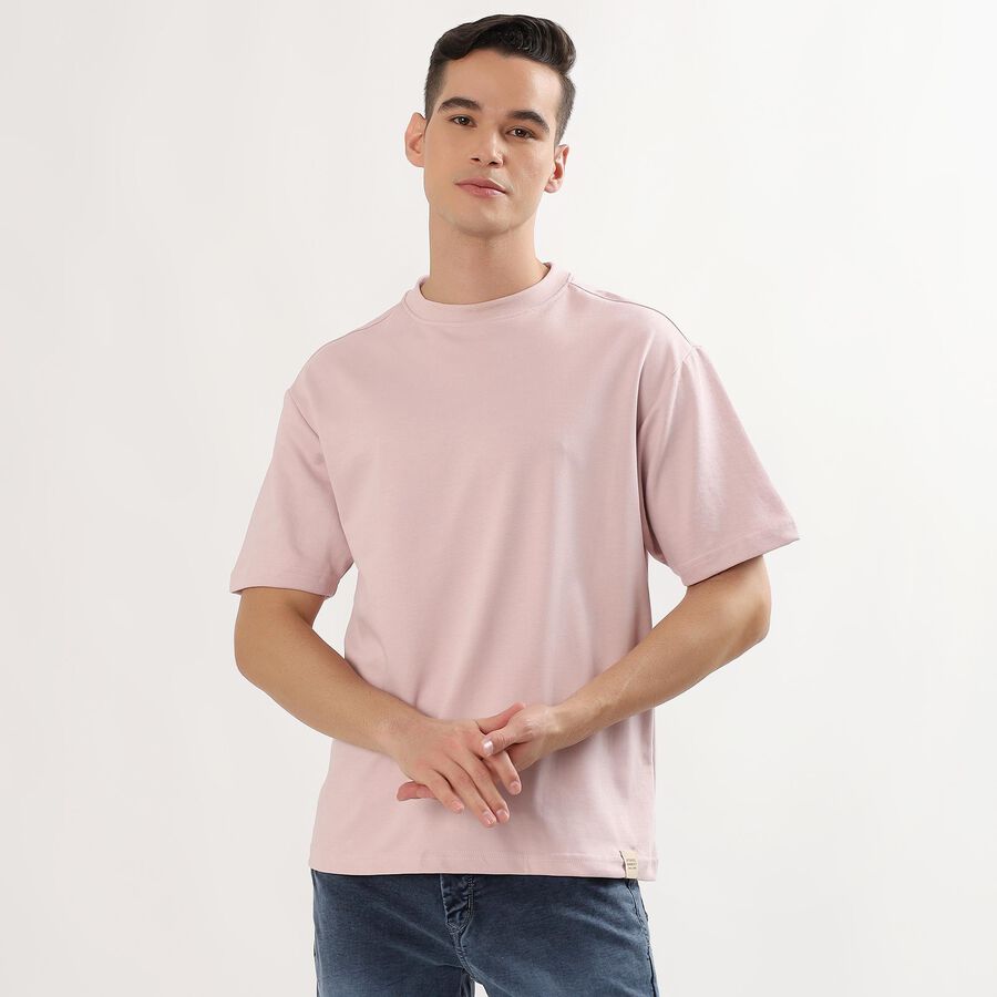Men's Light Pink Round Neck Casual T-Shirt, Light Pink, large image number null